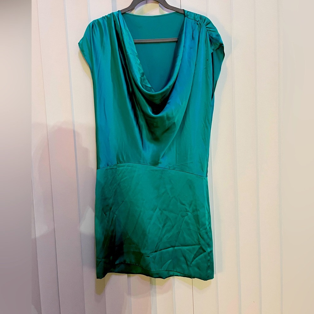 Turquoise Black Halo Silk Dress with Cowl Neck